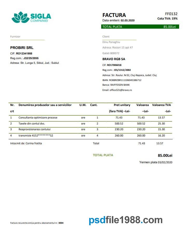 Romania SIGLA Company Utility Bill